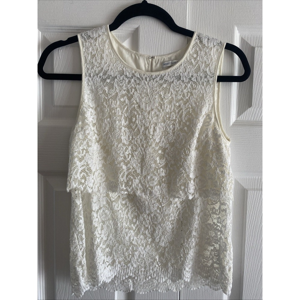 Rebecca Minkoff Womens XS Lace Sleeveless Top White‎ Tiered Feminine